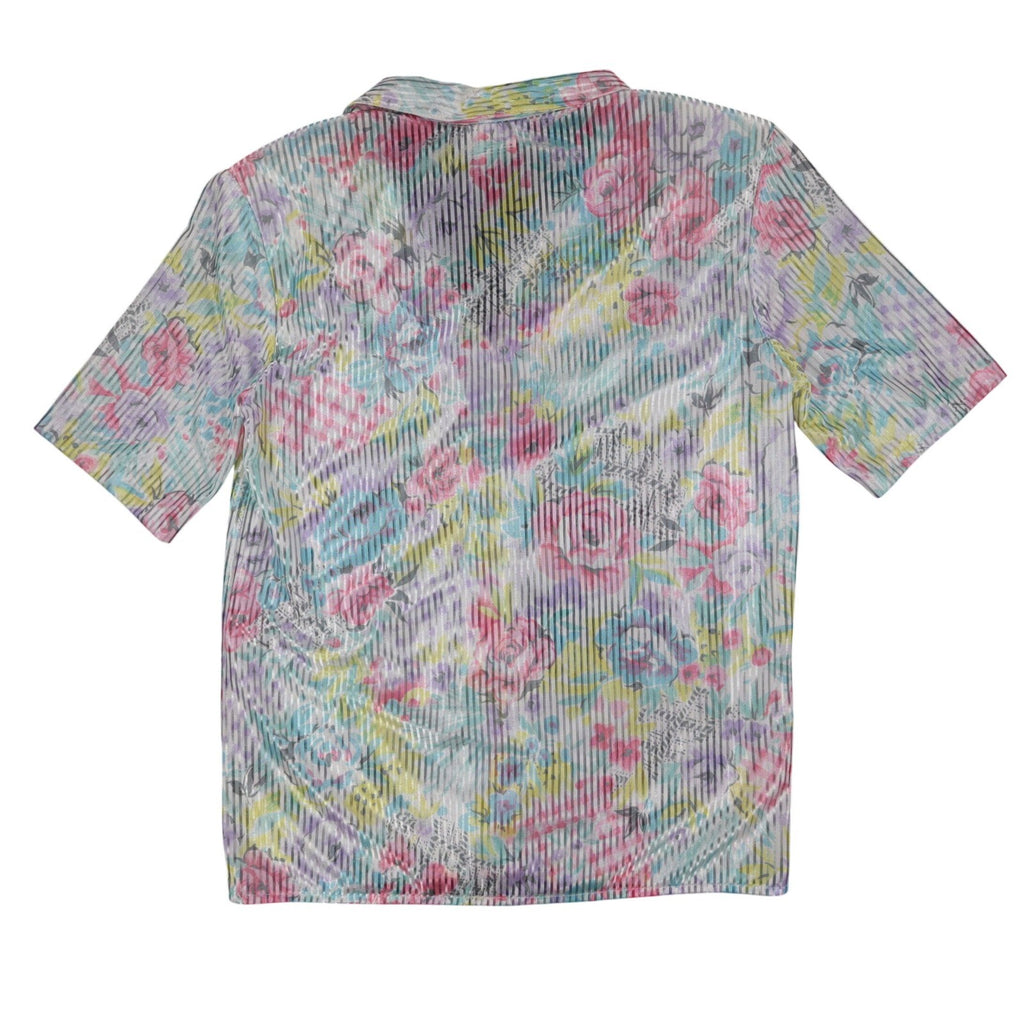Donnkenny Blouse Womens 12 Vintage 90s Pastel Floral Sheer Stripe Button Up USA - take2supply