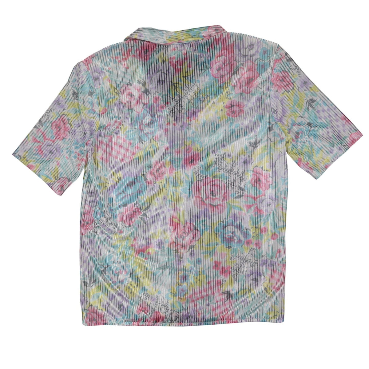 Donnkenny Blouse Womens 12 Vintage 90s Pastel Floral Sheer Stripe Button Up USA - take2supply