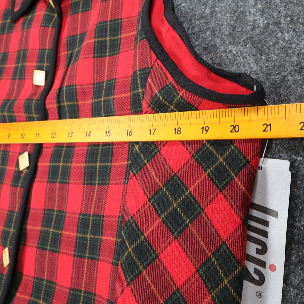Lucia Plaid Vest Womens 14 Vintage 90s Red Tartan Gold Button Made in USA NWT - take2supply