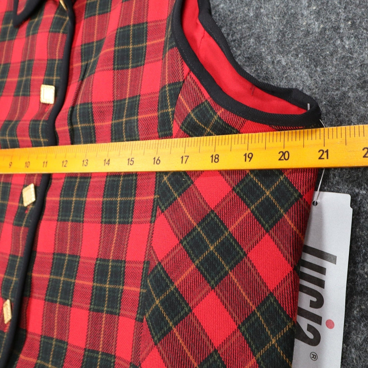 Lucia Plaid Vest Womens 14 Vintage 90s Red Tartan Gold Button Made in USA NWT - take2supply