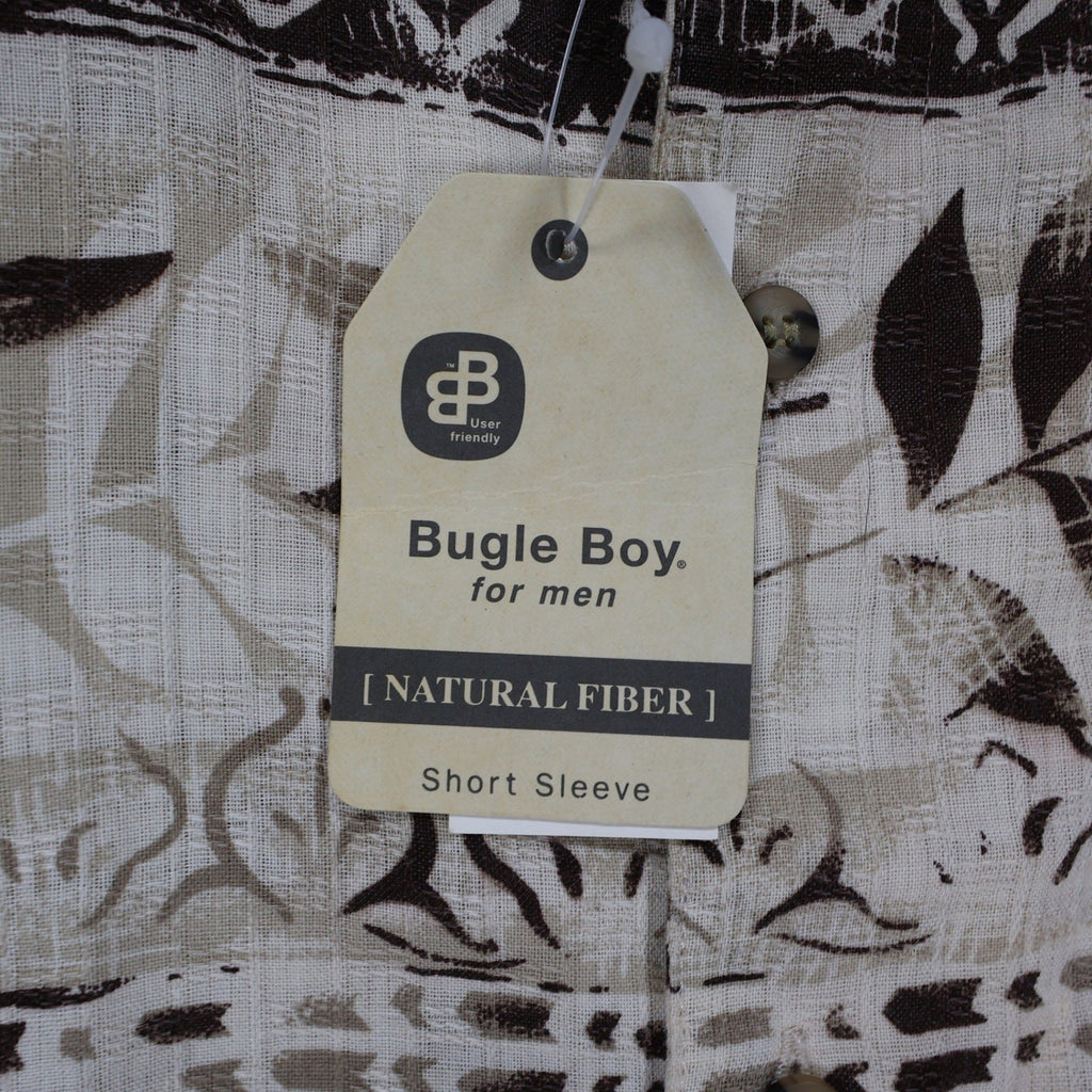 Bugle Boy Button Up Mens XL Beige New Fish Print Short Sleeve Excellent - take2supply