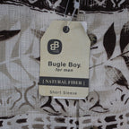 Bugle Boy Button Up Mens XL Beige New Fish Print Short Sleeve Excellent - take2supply