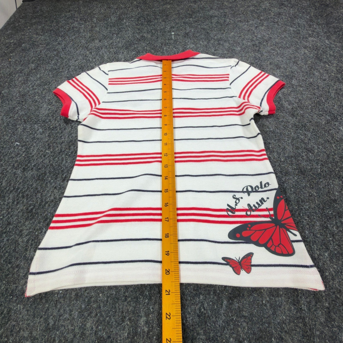 U.S. Polo Assn. Y2K Butterfly Stripe Polo Shirt Girls L White NWT C410 - take2supply