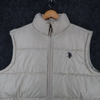 U.S. Polo Assn Puffer Vest Mens Medium Beige Quilted Full Zip Logo 10-5685-Q8 - take2supply