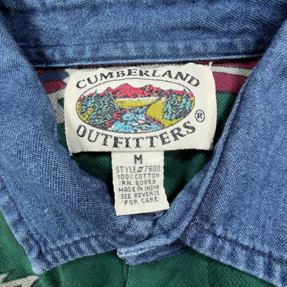 Cumberland Outfitters Vintage 90s Aztec Polo Mens Medium Green Cotton Denim C411 - take2supply