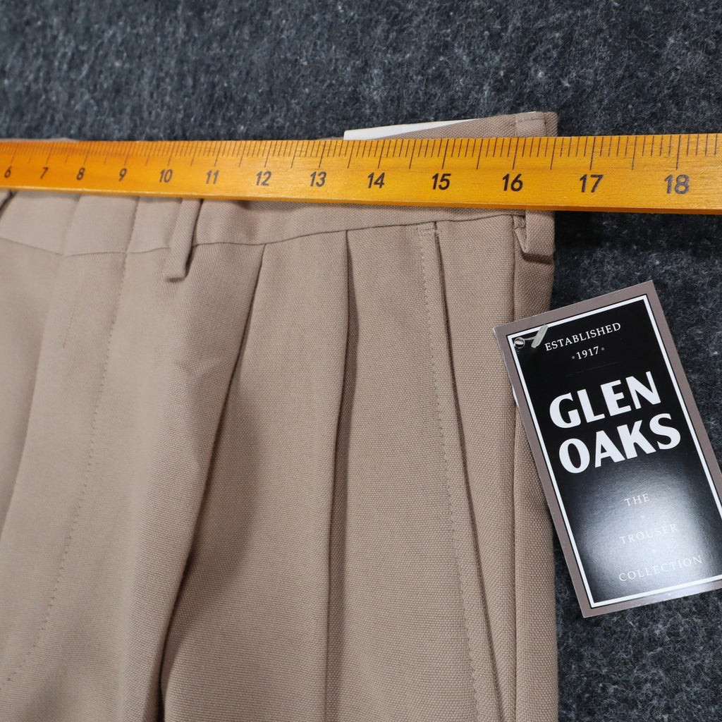 Glen Oaks Pleated Trousers Mens 33x30 Vintage 90s Tan Wool Blend Deadstock USA - take2supply