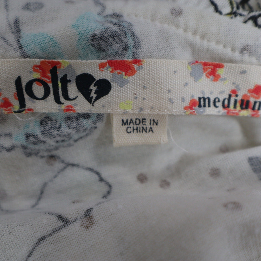 Jolt One Shoulder Top Womens Medium Ivory Butterfly Print Ruffle Lace Trim NWT - take2supply
