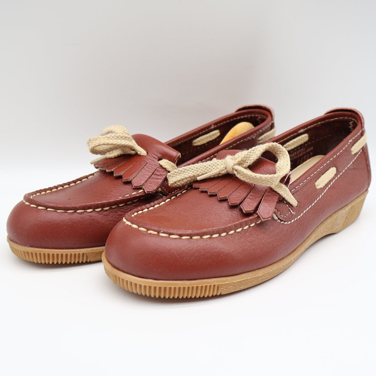 Dashers Kiltie Loafers Kids Size 3 C Vintage Burgundy Leather Shoes Deadstock - take2supply