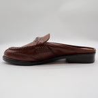 g.WIZ Faye Mule Loafers Womens 6.5M Vintage Brown Leather Woven Metal Detail - take2supply