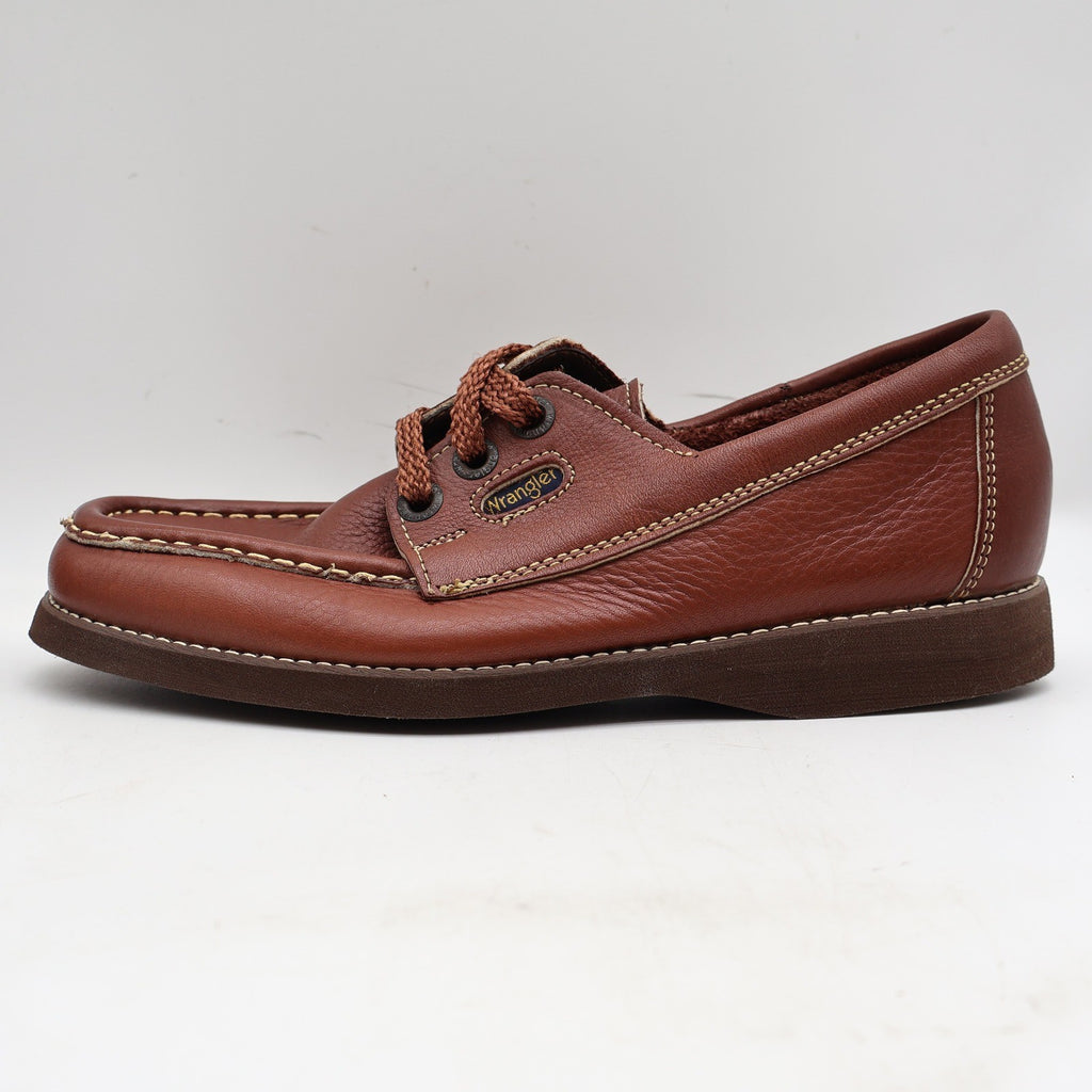 Wrangler Boat Shoes Mens 7.5M Vintage Brown Leather Moc Toe New In Box - take2supply