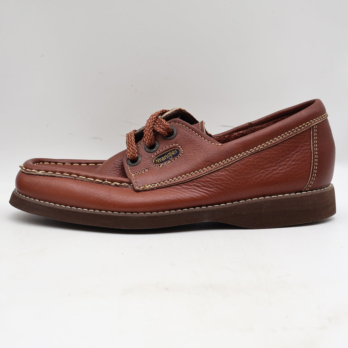 Wrangler Boat Shoes Mens 7.5M Vintage Brown Leather Moc Toe New In Box - take2supply