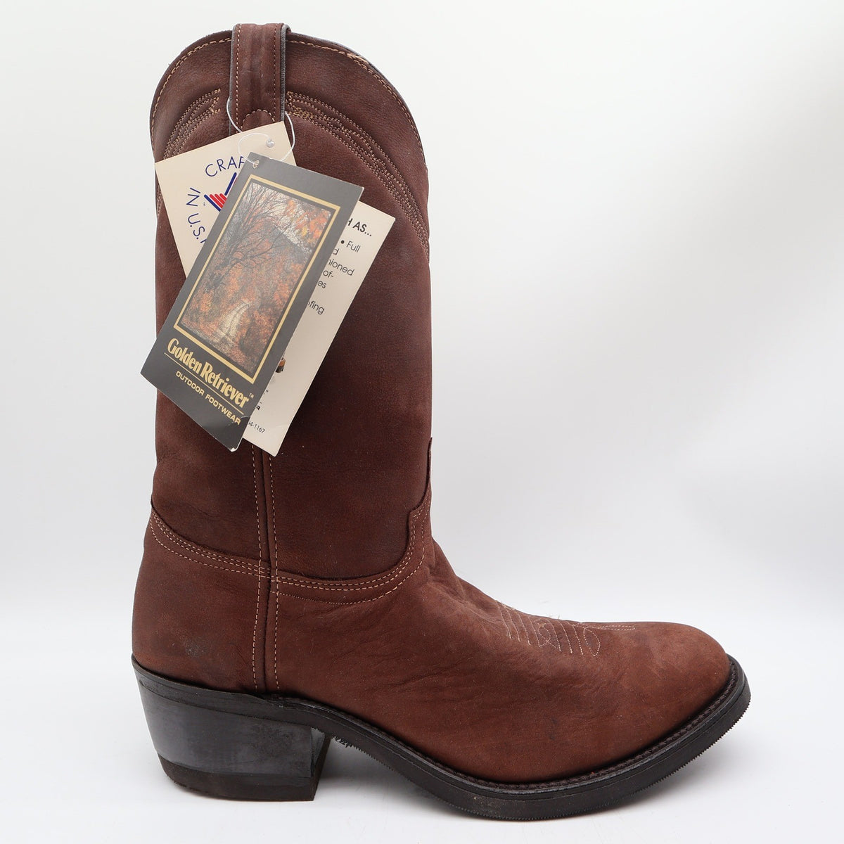 Golden Retriever Vintage Western Boots Mens 10 D Brown Leather NIB Made in USA - take2supply