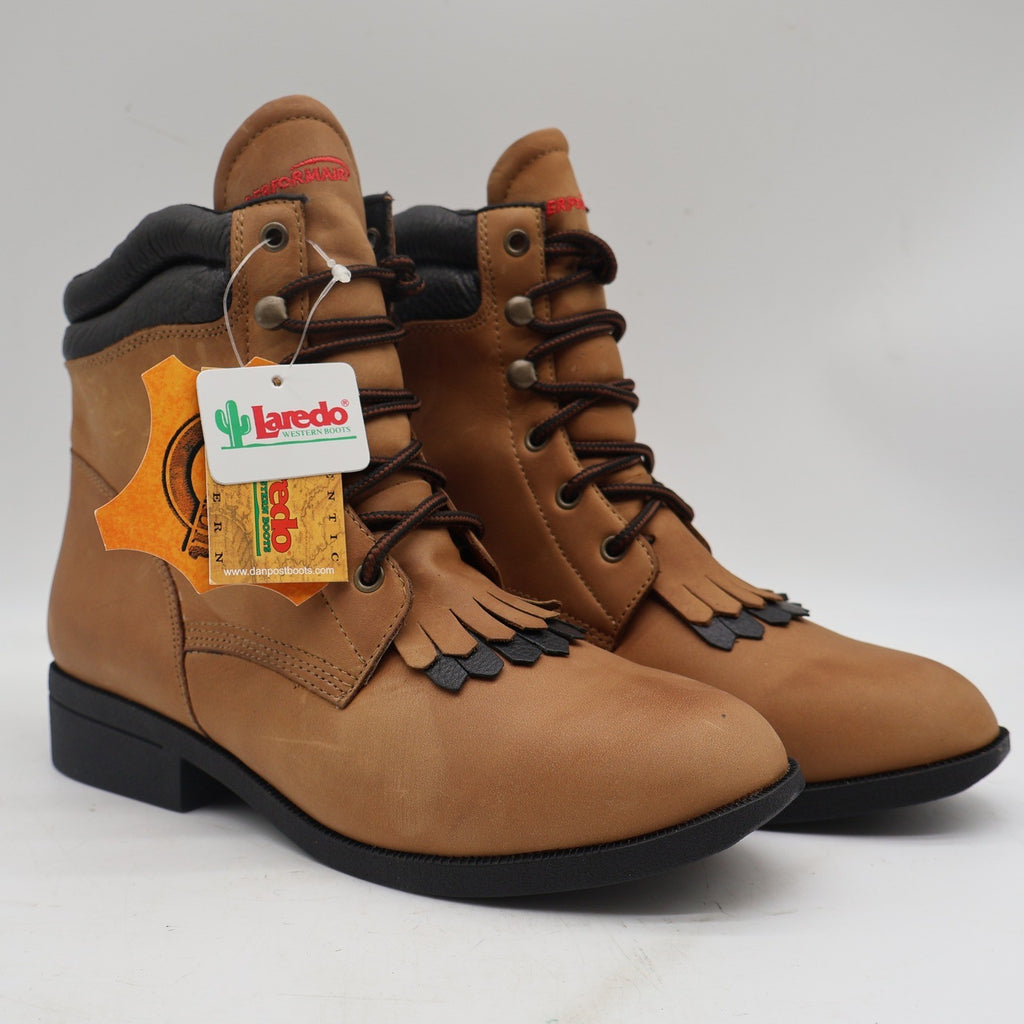 Laredo 551 Lace Up Western Boots Womens 8.5 Brown Leather Kiltie Deadstock - take2supply