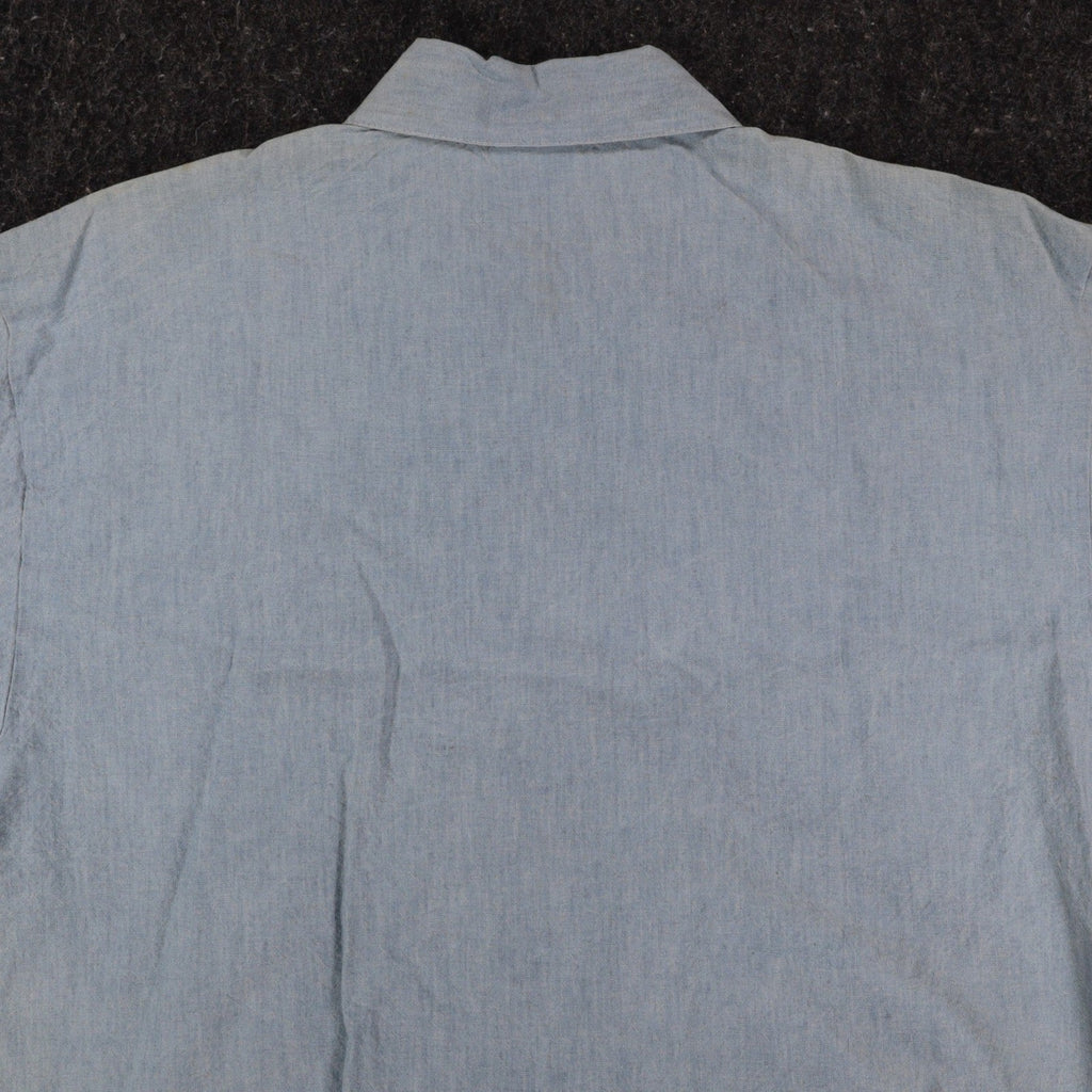 New Expressions Shirt Womens Medium Vintage Blue Cotton Ruffle Short Sleeve USA - take2supply