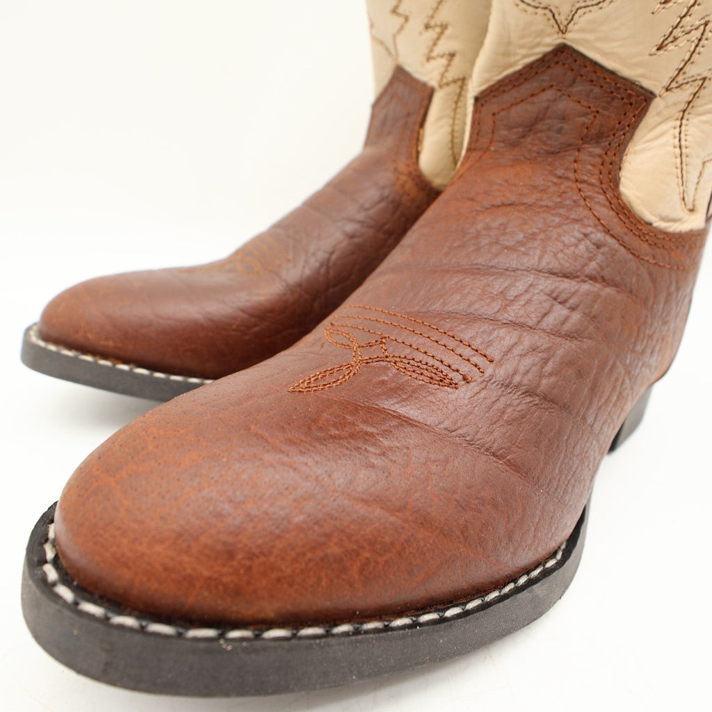 Acme Vintage Cowboy Boots Boys 2 Brown Cream Bullhide Roper NWT Deadstock - take2supply
