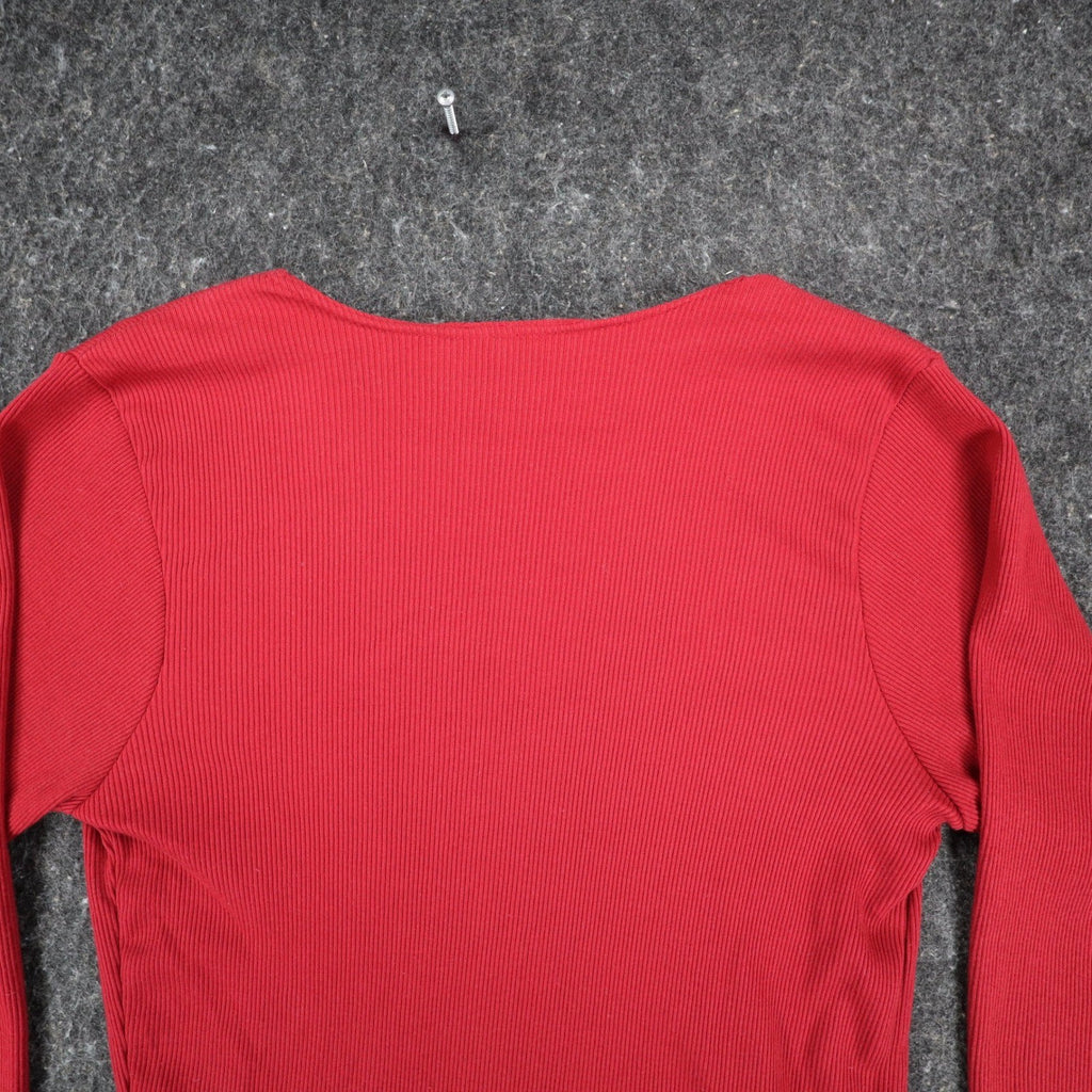 Limited Top Womens Small Vintage 90s Red Ribbed Long Sleeve Crew Neck Shirt - take2supply