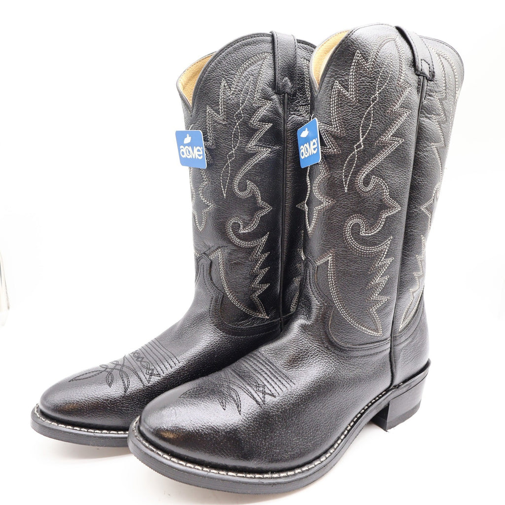Acme Vintage Western Boots Mens 10.5 D Black Leather NWT AC205 Cowboy Deadstock - take2supply