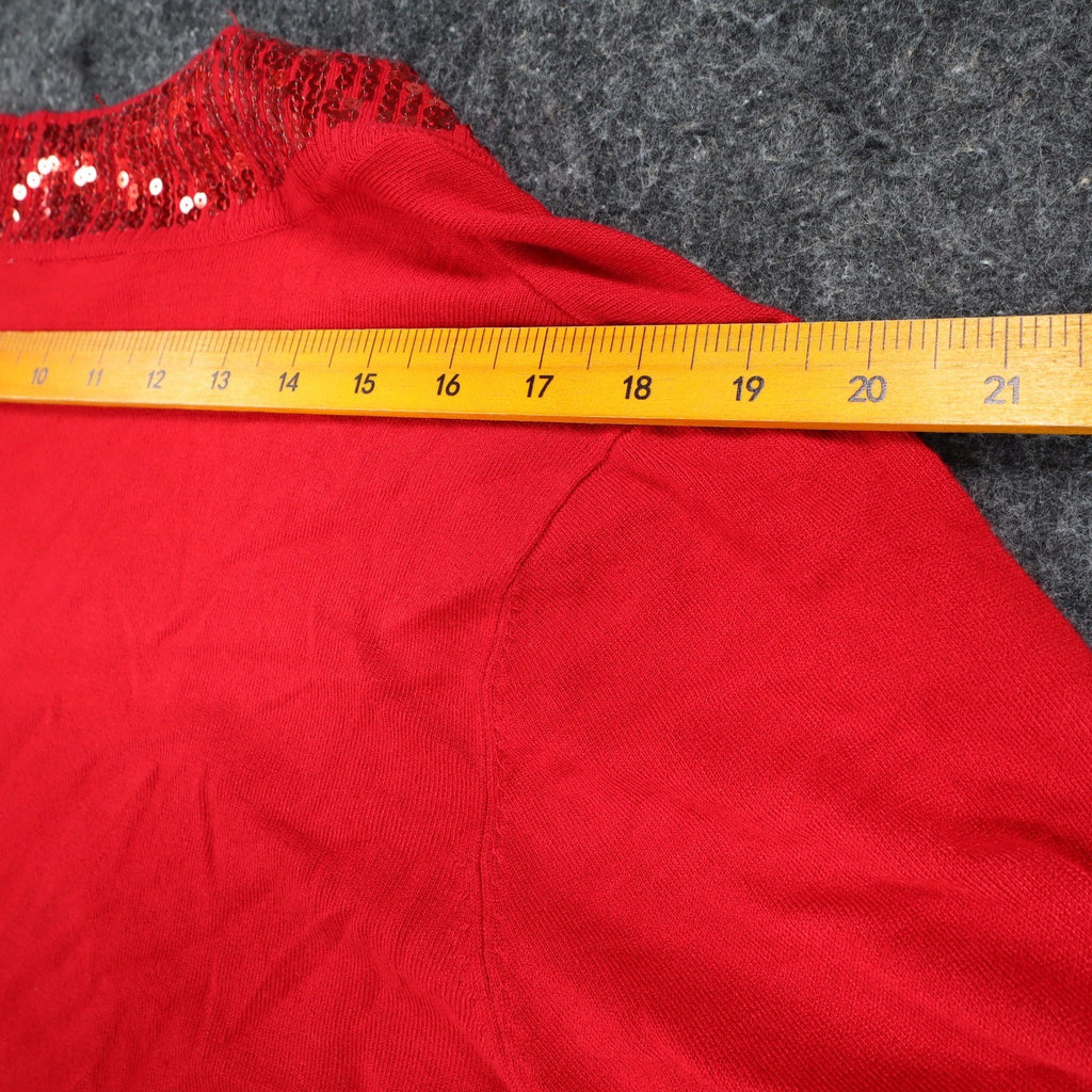 N Touch Cardigan Womens Small Red Sequin Trim Open Front Holiday Sweater NEW - take2supply