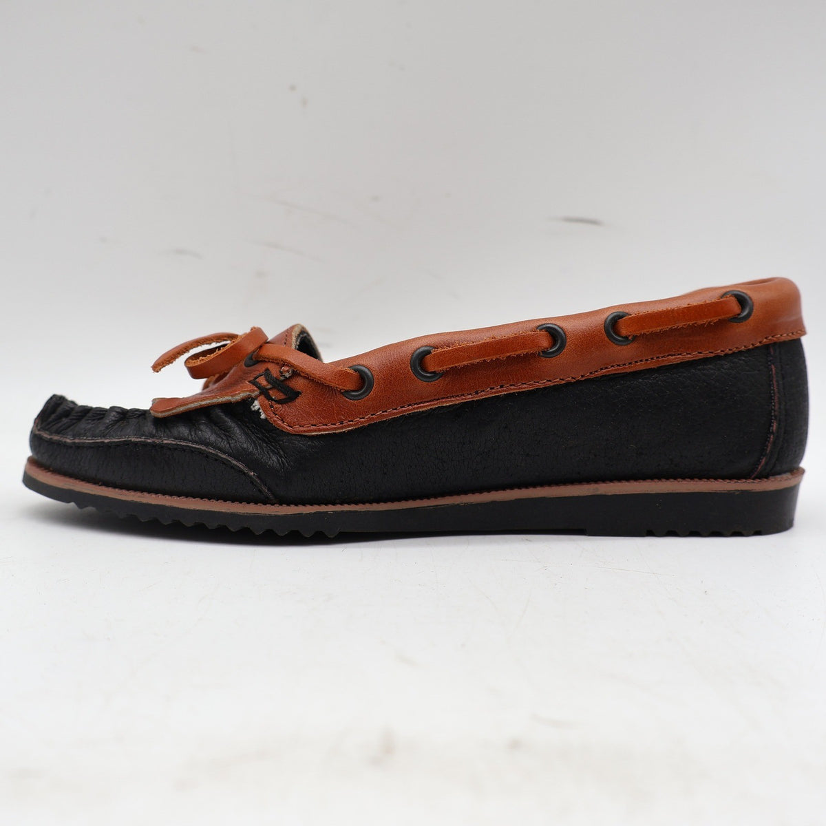 Red Camel Kamper Moccasin Loafers Kids 12.5 Vintage Black Tan Leather Kiltie - take2supply