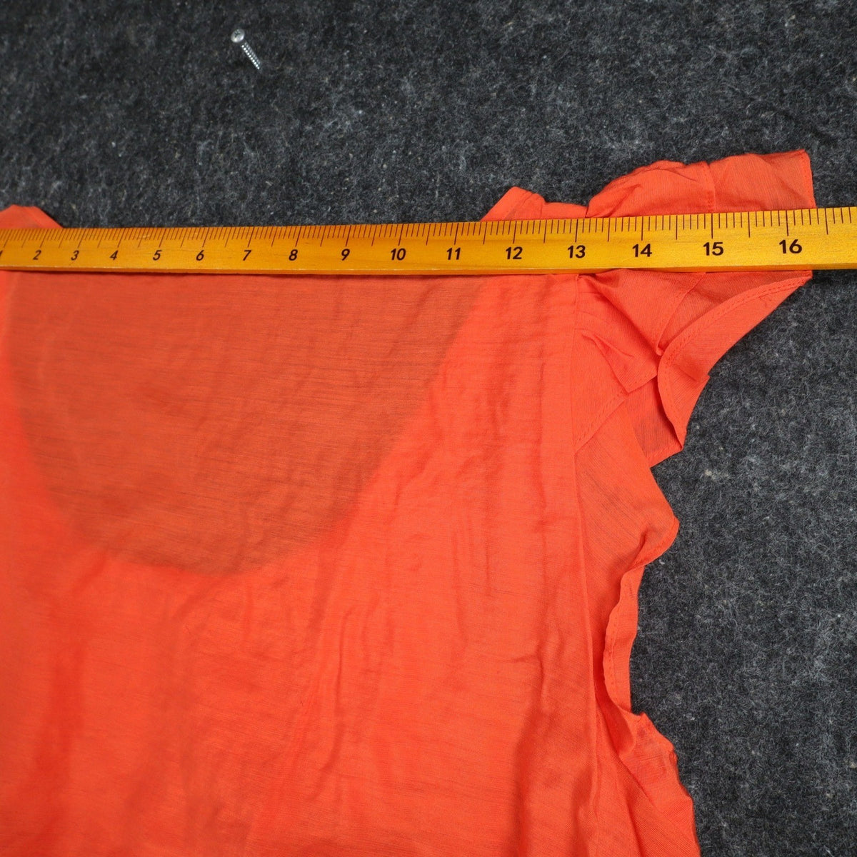 XOXO Blouse Womens L Orange Rayon Crochet Lace Ruffle Cap Sleeve Smocked Top NEW - take2supply