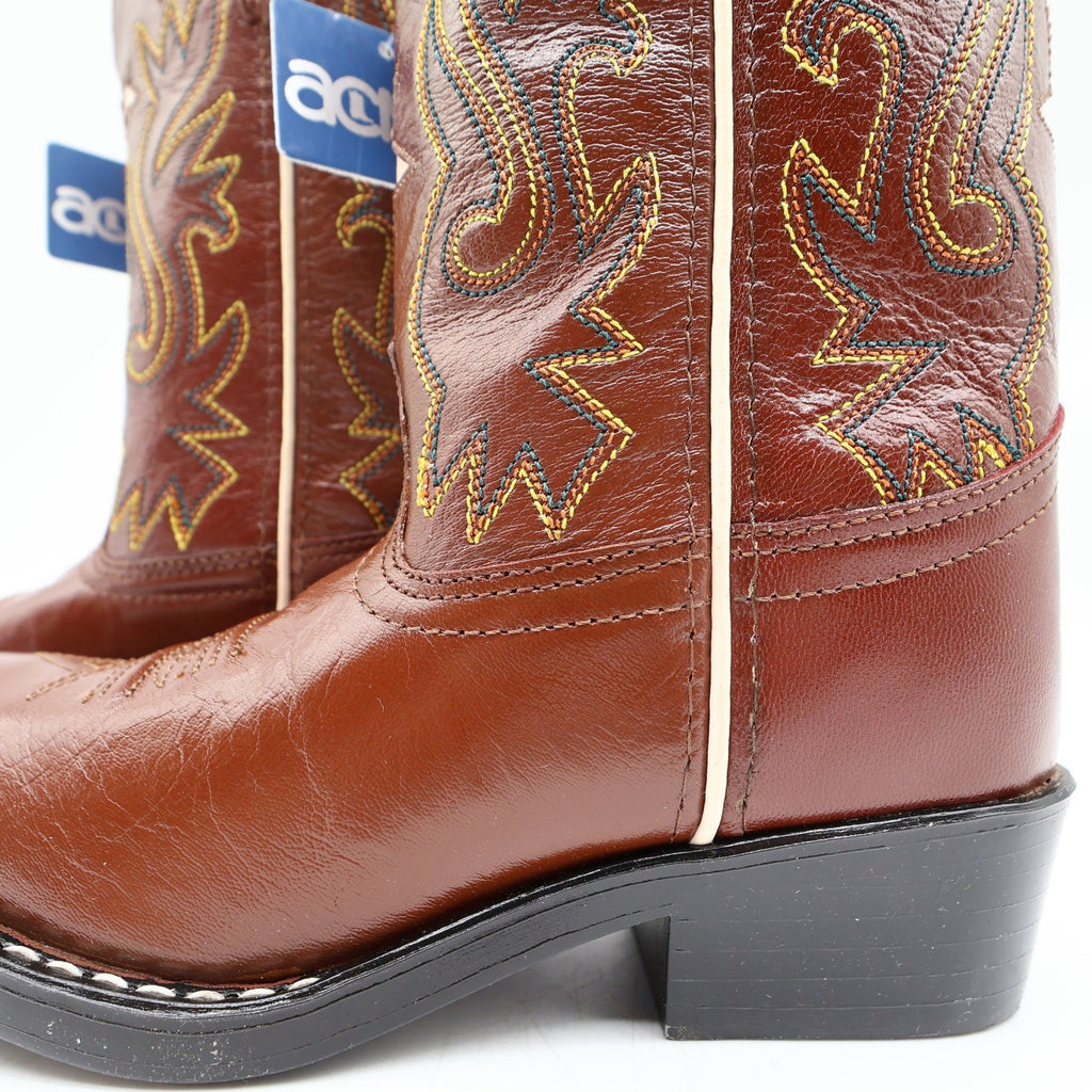 Acme Western Boots Childs 1 D Brown Star Inlay Leather New In Box Vintage Style - take2supply