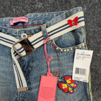 US Polo Assn Y2K Butterfly Jeans Girls 12 Blue Denim Flare Belted USPA NWT - take2supply