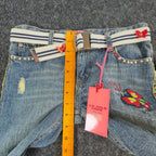 US Polo Assn Y2K Butterfly Jeans Girls 12 Blue Denim Flare Belted USPA NWT - take2supply