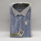 Mark VII Dress Shirt 16.5 32/33 Blue Stripe White Contrast Collar USA New - take2supply