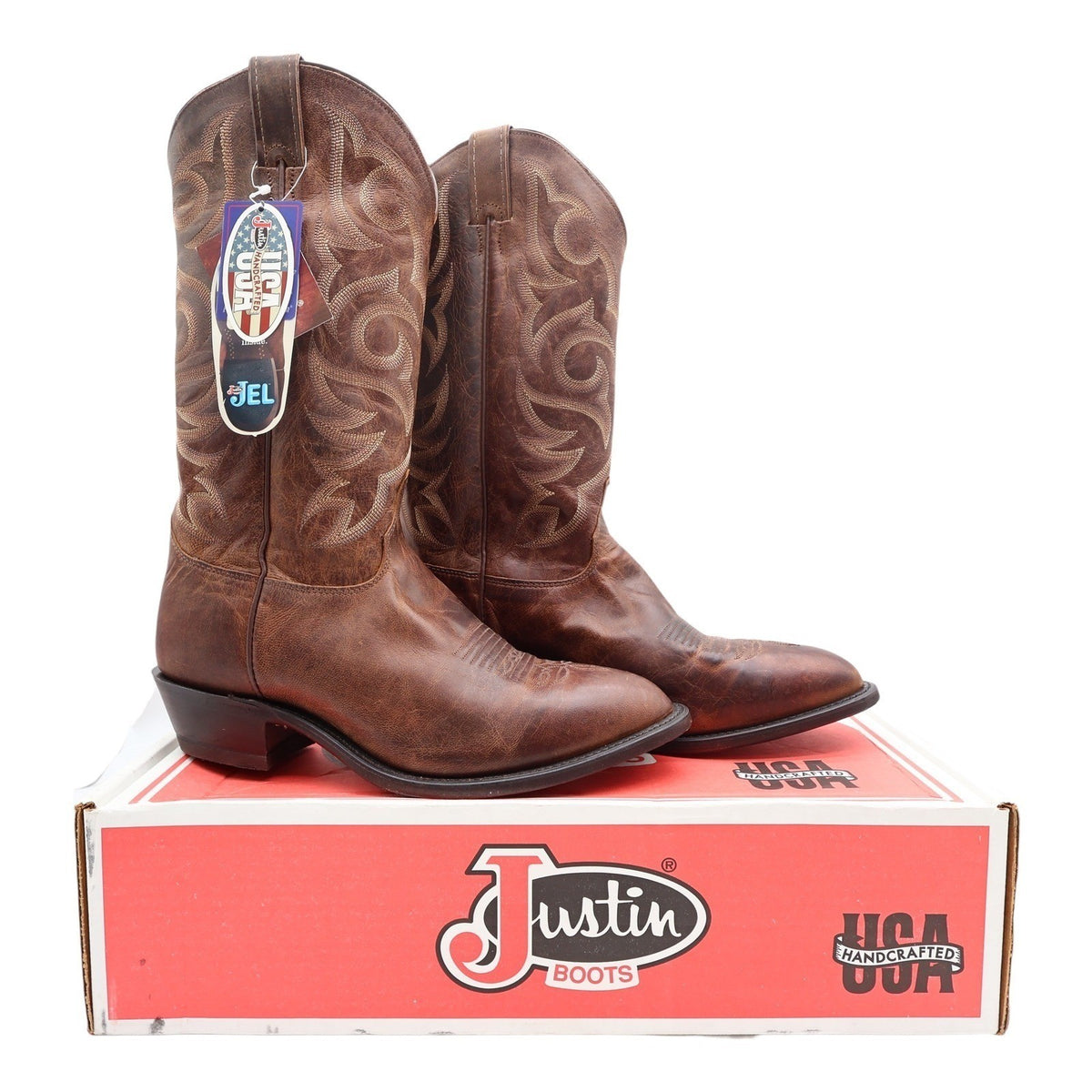 Justin 2704 Cowboy Boots Mens 10 EE Tan Distressed Vintage Goat Leather NWT - take2supply