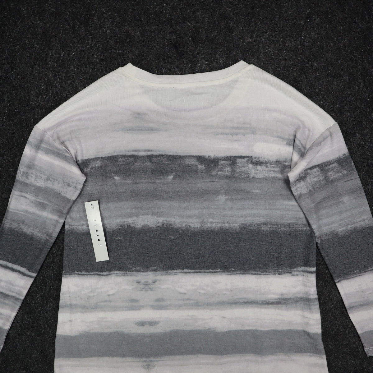 Tribal Long Sleeve Top Womens Small Cream Grey Abstract Stripe Knit 26850-2281 - take2supply