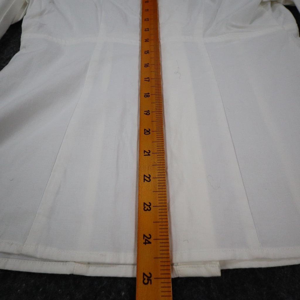 AGB Blouse Womens Small White Stretch Cotton Ruffle V-Neck Long Sleeve Button Up - take2supply