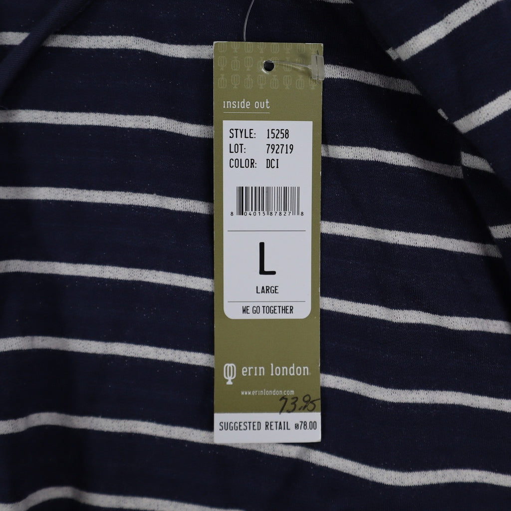 Erin London Womens L Navy White Striped Zip Hoodie Bell Sleeve Pockets NWT - take2supply