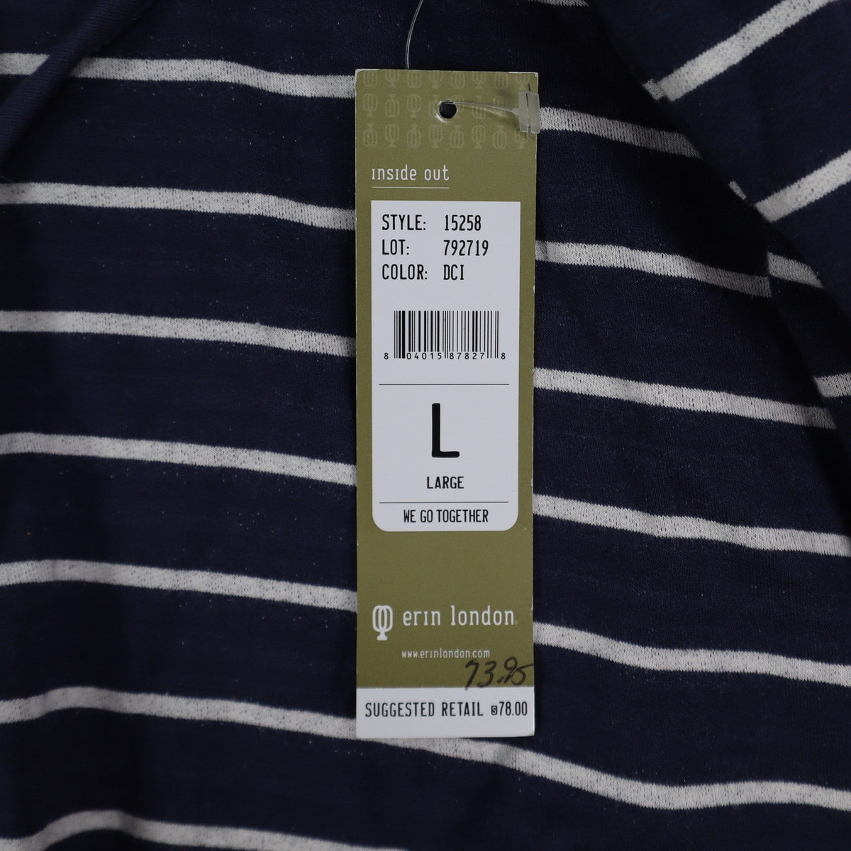 Erin London Womens L Navy White Striped Zip Hoodie Bell Sleeve Pockets NWT - take2supply