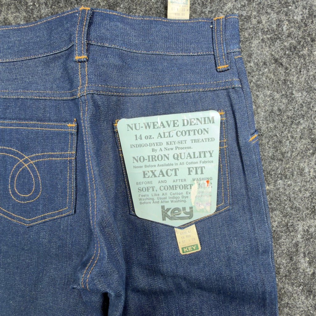 Key Vintage 70s Flare Jeans Boys 16 Reg W 27 L 29 Blue Cotton Deadstock NWT - take2supply