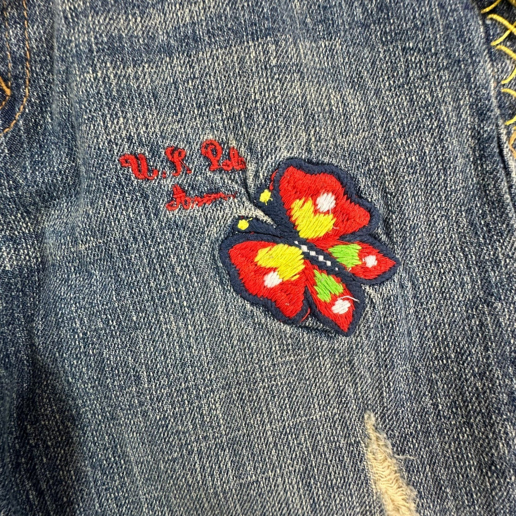US Polo Assn Y2K Butterfly Jeans Girls 12 Blue Denim Flare Belted USPA NWT - take2supply