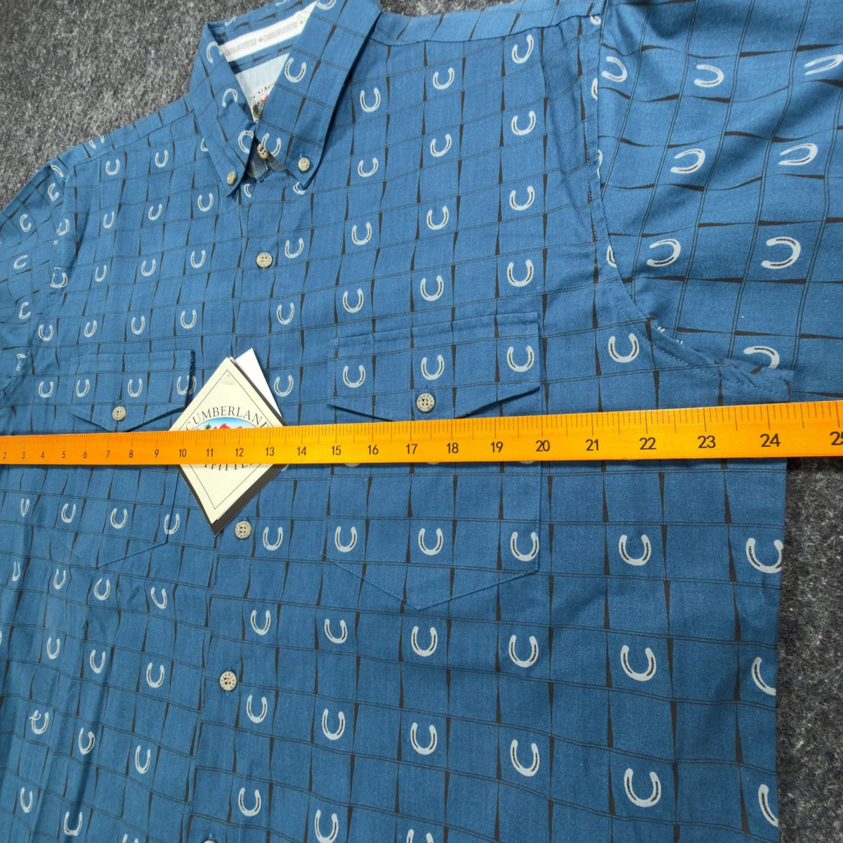 Cumberland Outfitters Western Shirt Mens Large Blue Horseshoe Cotton NWT - take2supply