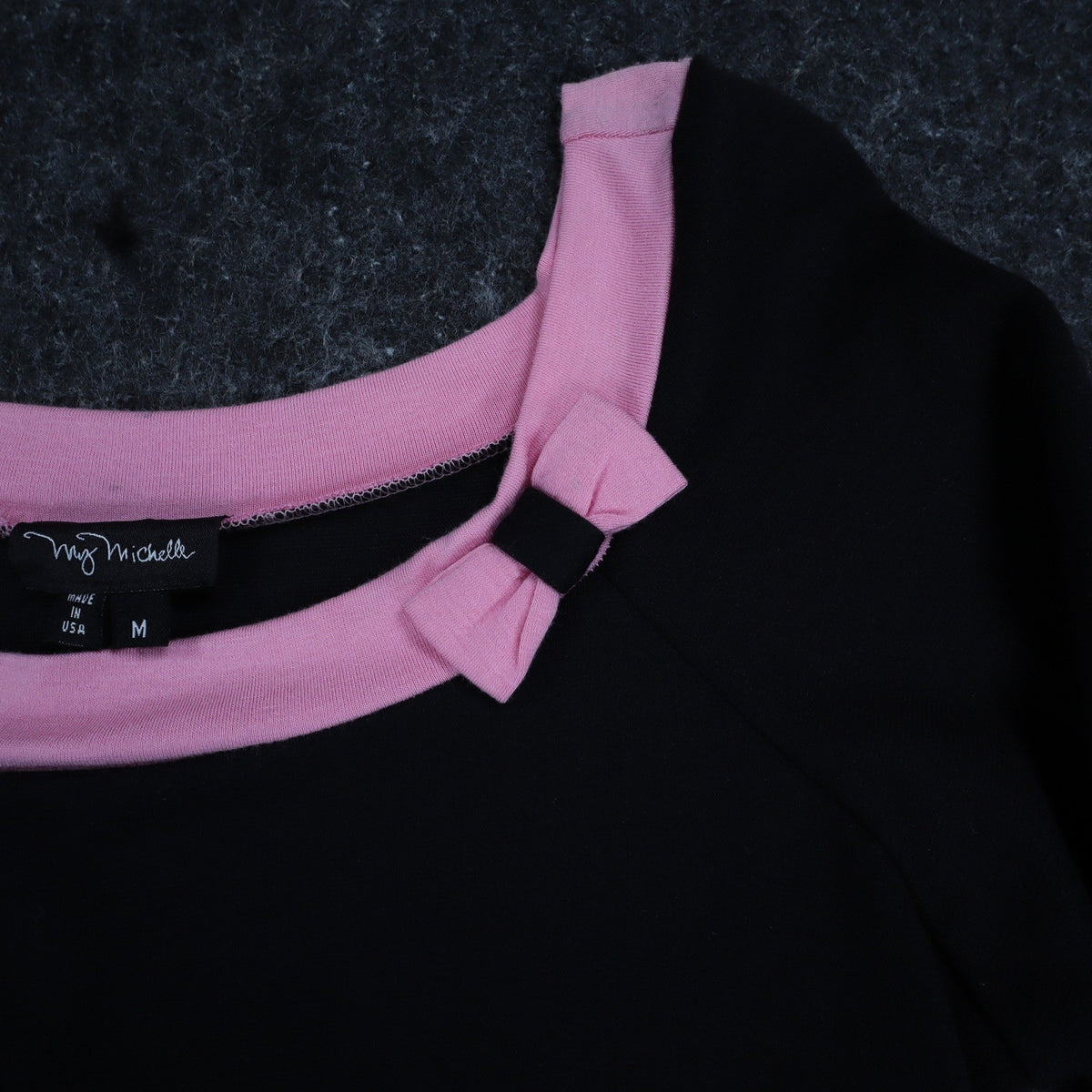 My Michelle Dress Medium Black Pink Bow 3/4 Sleeve Y2K Drop Waist NWT USA Made - take2supply