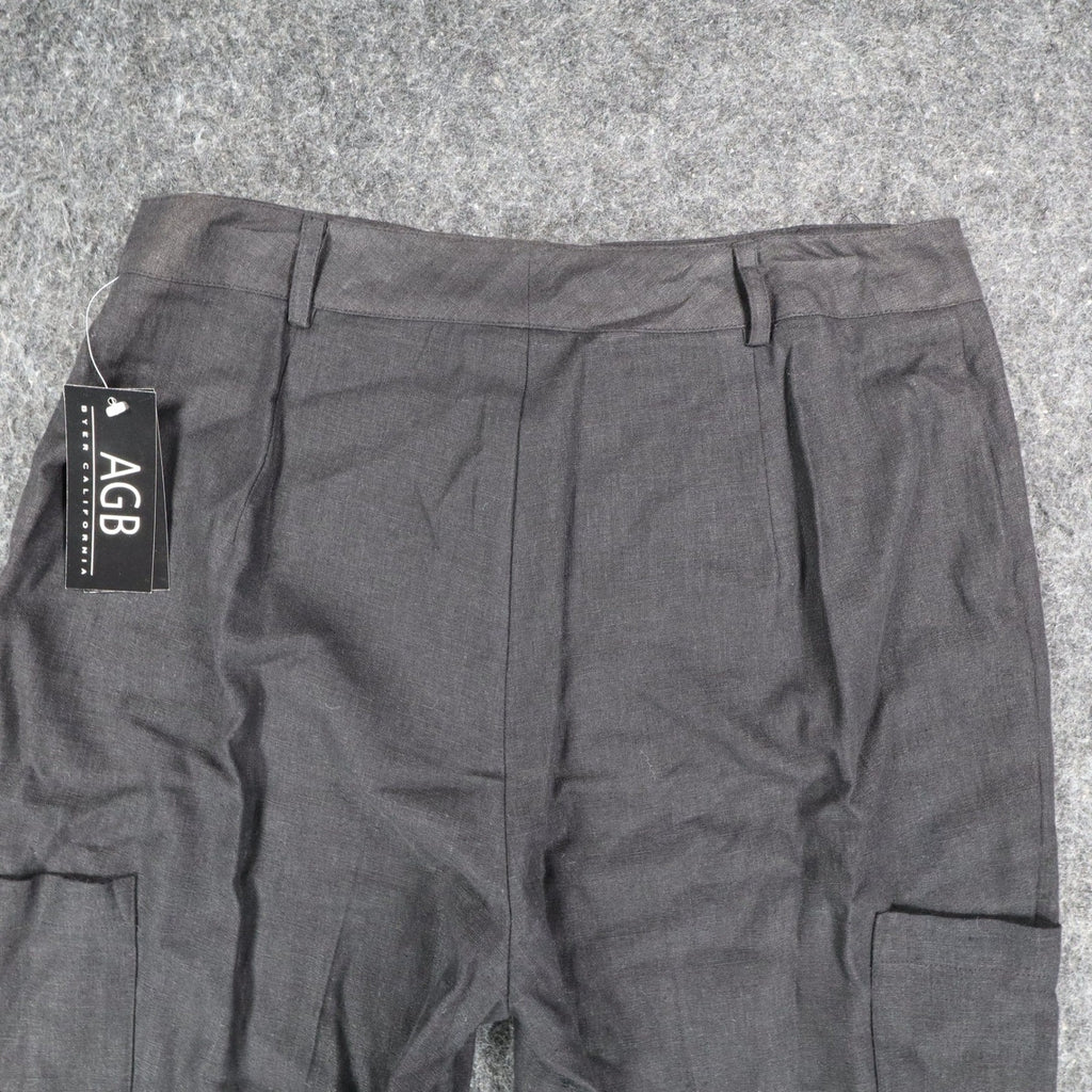 AGB Byer California Cargo Pants Womens 10 Y2K Black Linen Blend Utility Trousers - take2supply