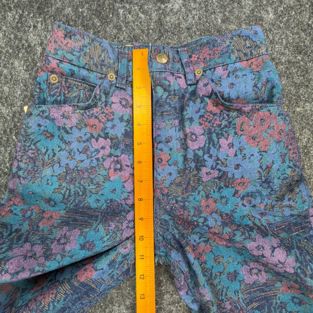 Lee Vintage 90s Floral Jeans Girls 12 Reg Blue USA Made NOS NWT 25 Waist - take2supply