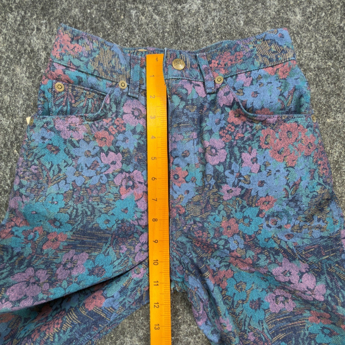 Lee Vintage 90s Floral Jeans Girls 12 Reg Blue USA Made NOS NWT 25 Waist - take2supply