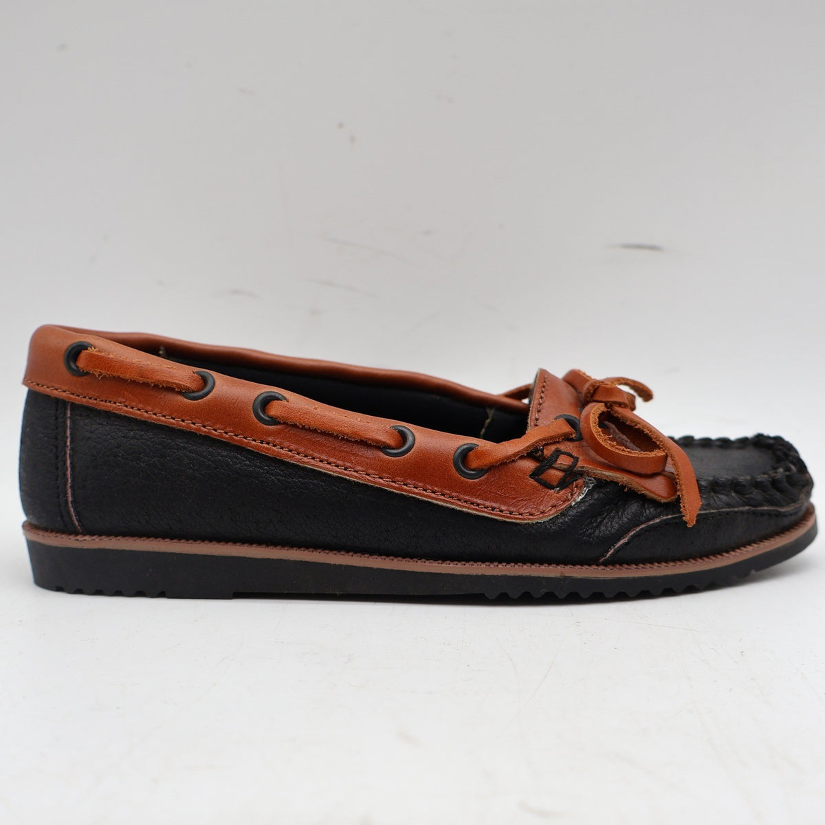 Red Camel Kamper Moccasin Loafers Kids 12.5 Vintage Black Tan Leather Kiltie - take2supply