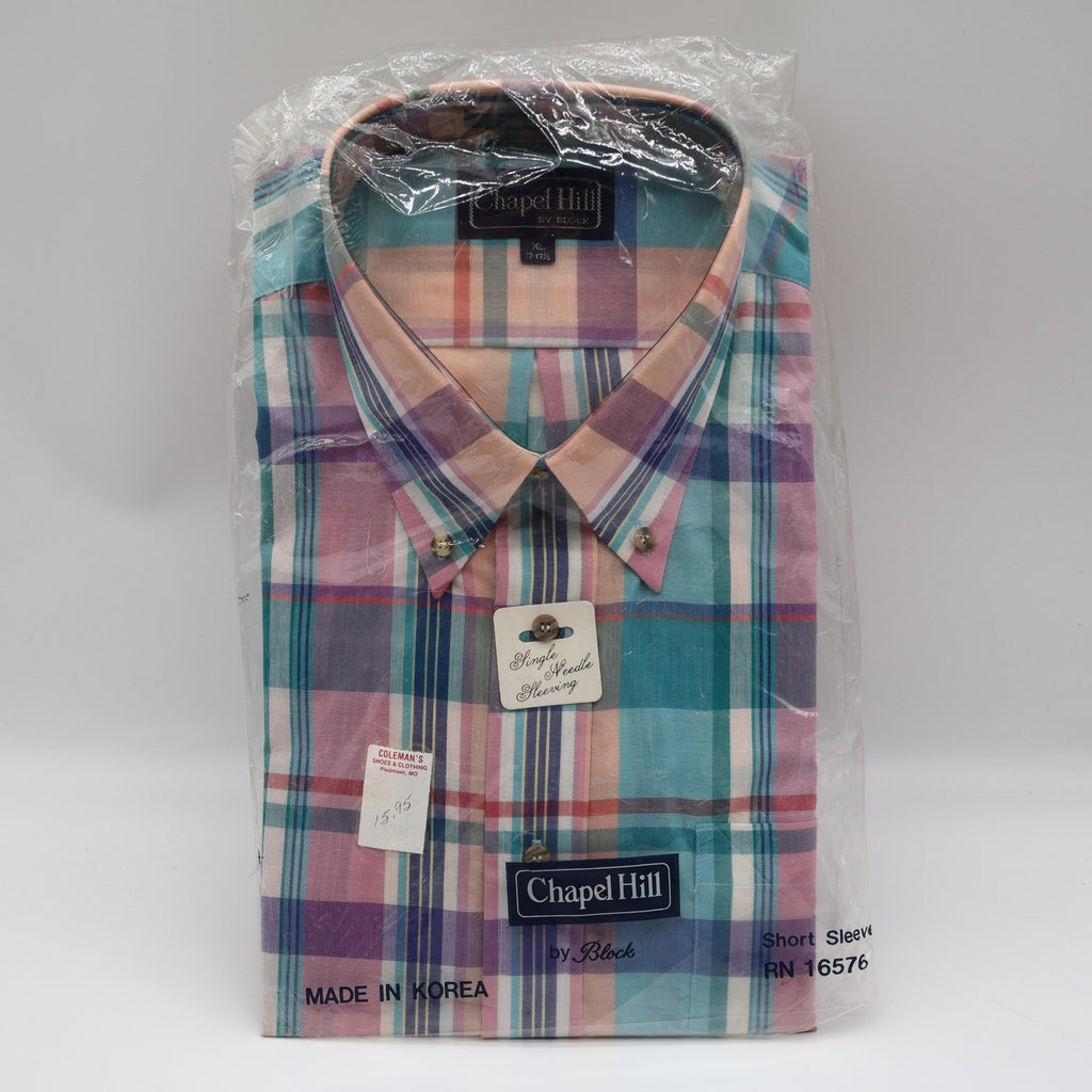 Chapel Hill by Block Shirt Mens XL Vintage Plaid Short Sleeve Button Down New - take2supply