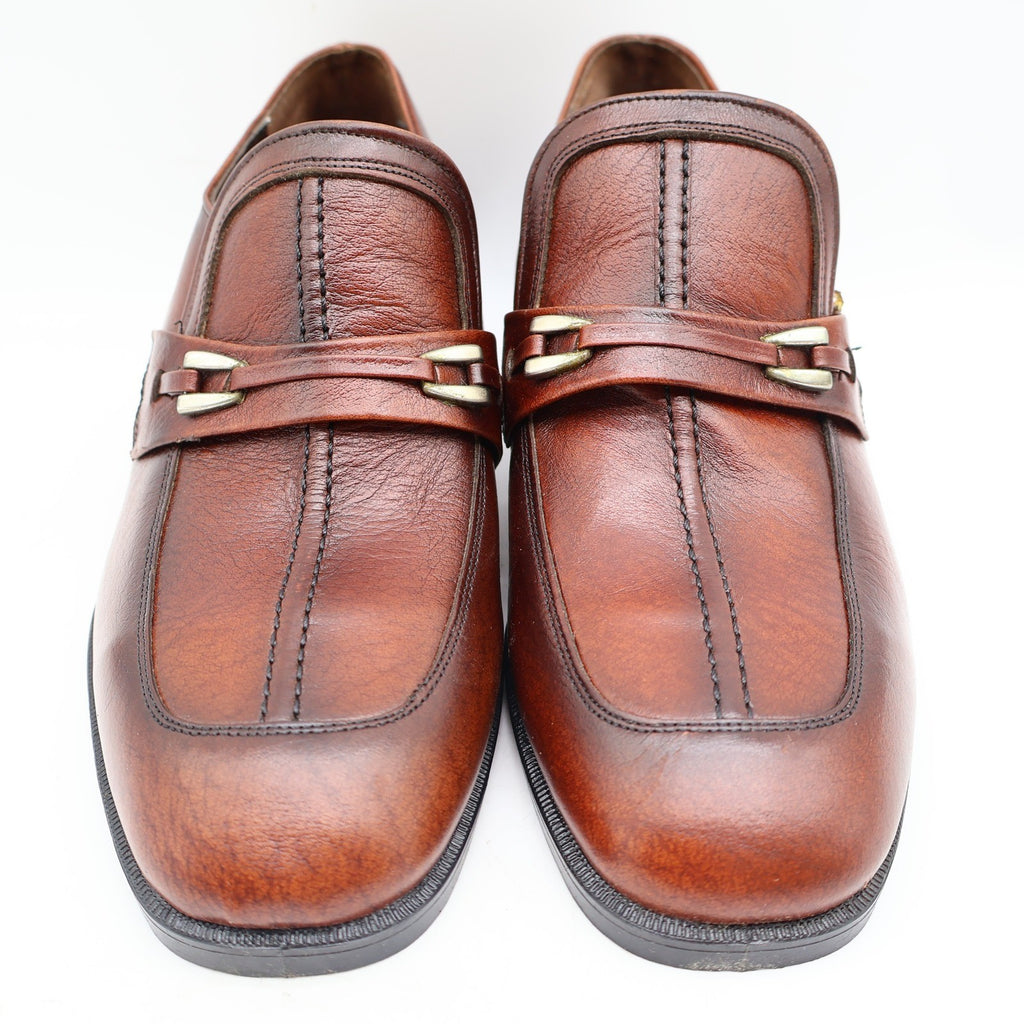 Fortune Loafers Mens 10 Vintage Brown Leather Moc Toe Bit Dress Shoes Deadstock - take2supply