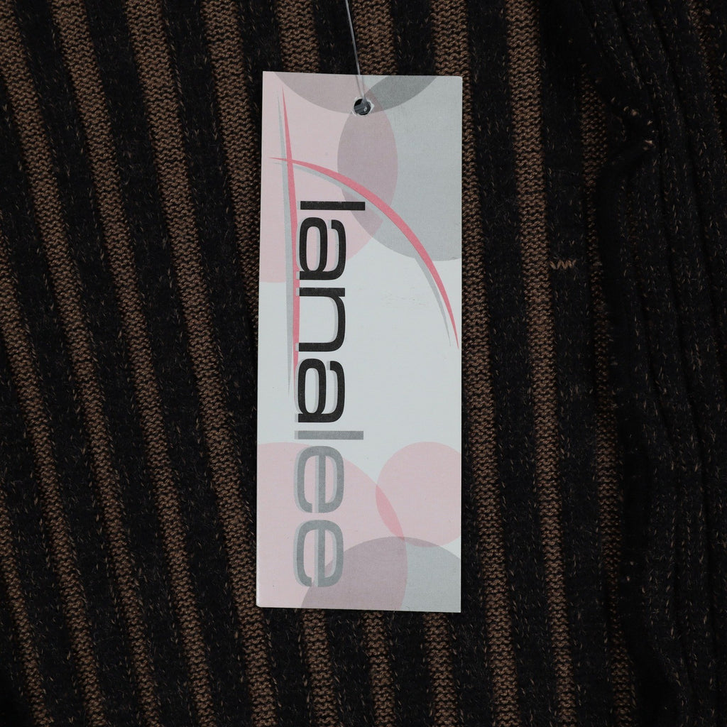 Chic Knits Lanalee Cardigan Large Y2K Taupe Striped Buckle Lettuce Edge NEW - take2supply