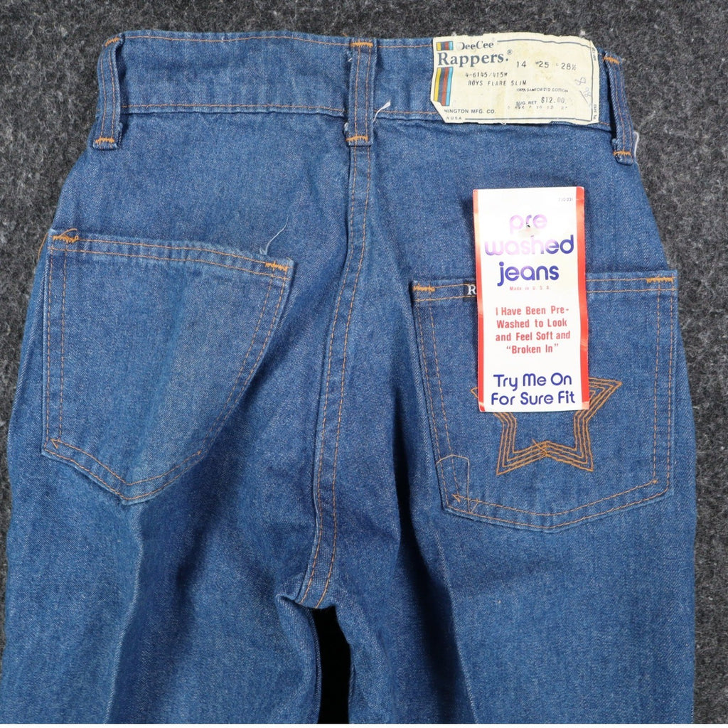 DeeCee Rappers Vintage 70s Flare Jeans Boys 14 W25 L28.5 Blue Cotton USA NWT - take2supply