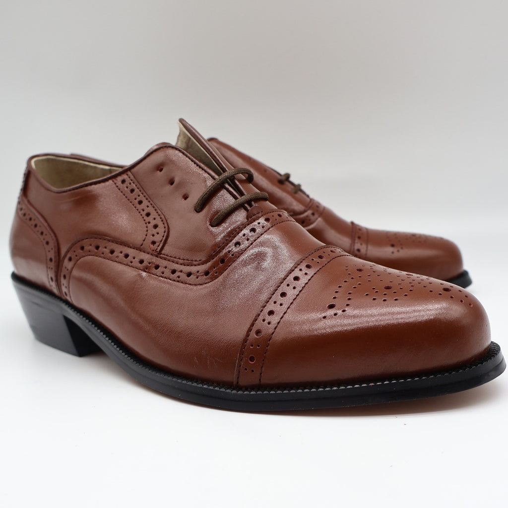 Conti Oxford Shoes Mens 9 D Vintage Brown Leather Cap Toe Brogue H1005 NOS - take2supply