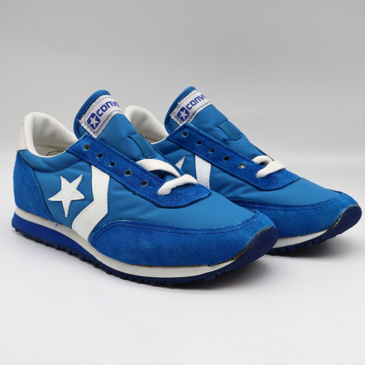 Converse Road Star Boys Size 3.5 Vintage 80s Blue White Nylon Suede Sneakers - take2supply