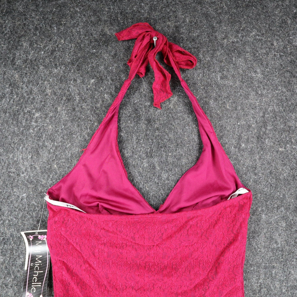 My Michelle Halter Top Womens Size Medium Y2K Red Floral Lace Tie Neck USA NWT - take2supply
