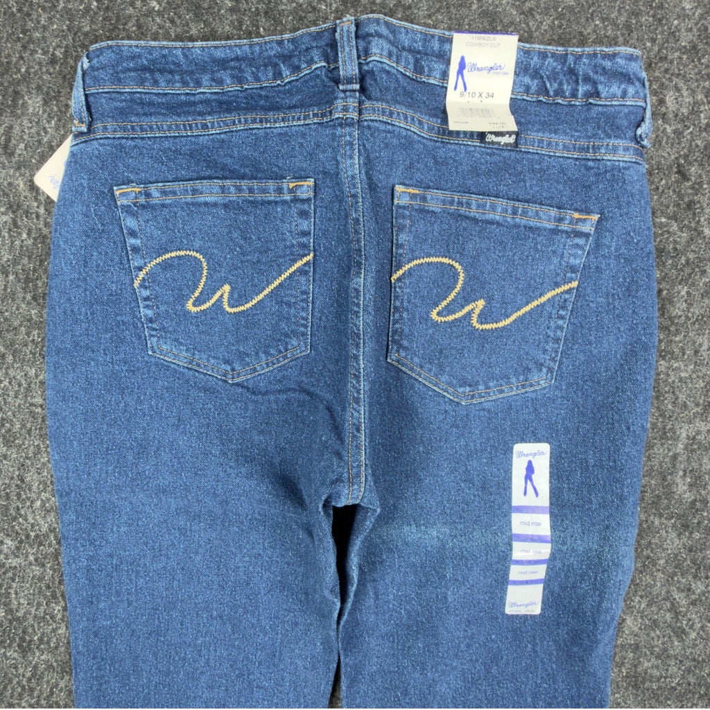 Wrangler Y2K Cowboy Cut Jeans Womens 9/10x34 Blue Denim Bootcut New C717 - take2supply