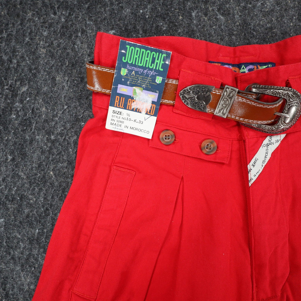 Jordache Vintage Red Cotton High Waist Pleated Shorts Womens Size 5 6 1980s